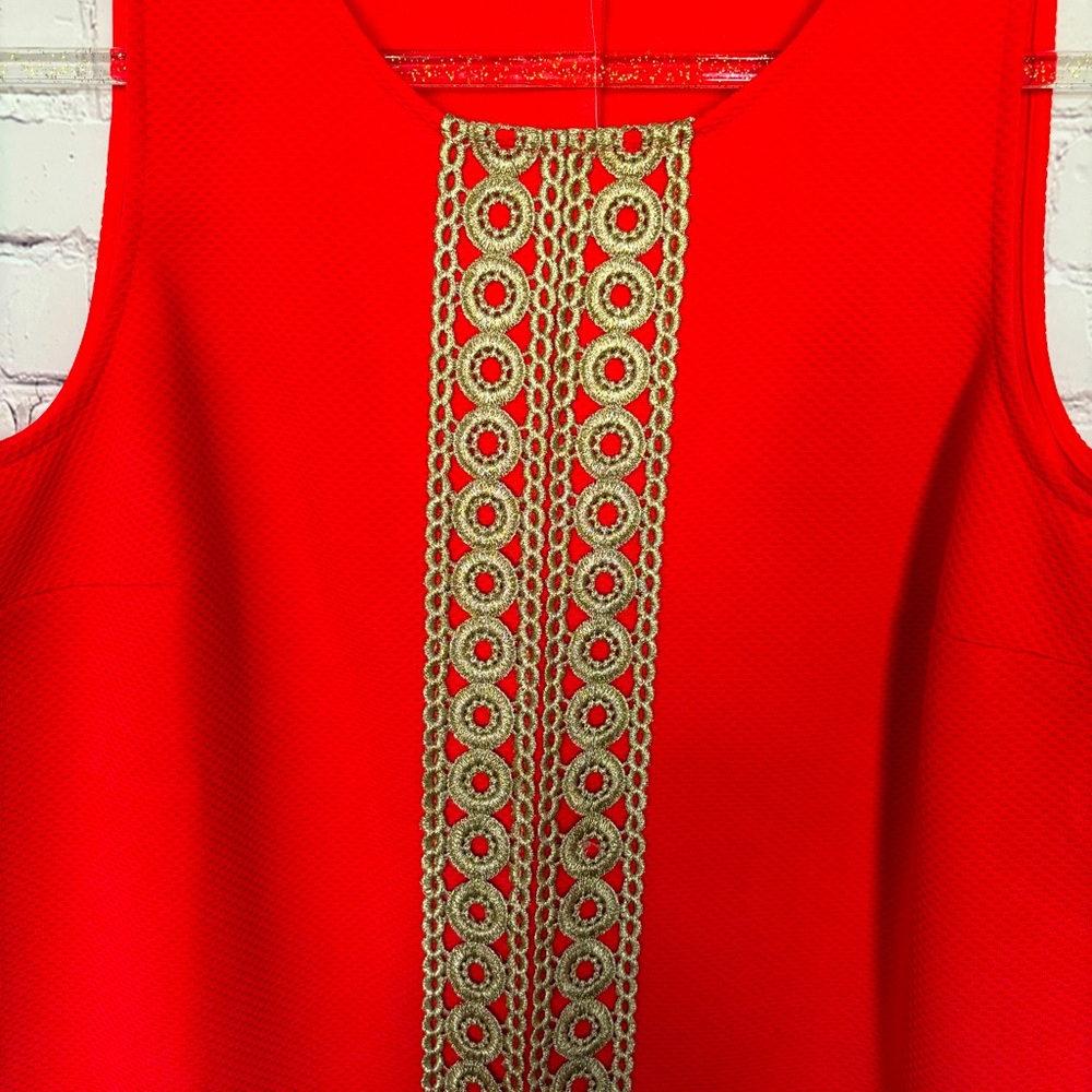PAPPAGALLO Sleeveless Shift Dress with Gold Lace Trim--M - Picture 2 of 16